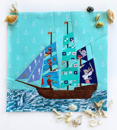 sailing-yacht-quilt-block-pattern, fussy-cuttung-foundation-paper-piecing,boat-quilt-block-pattern