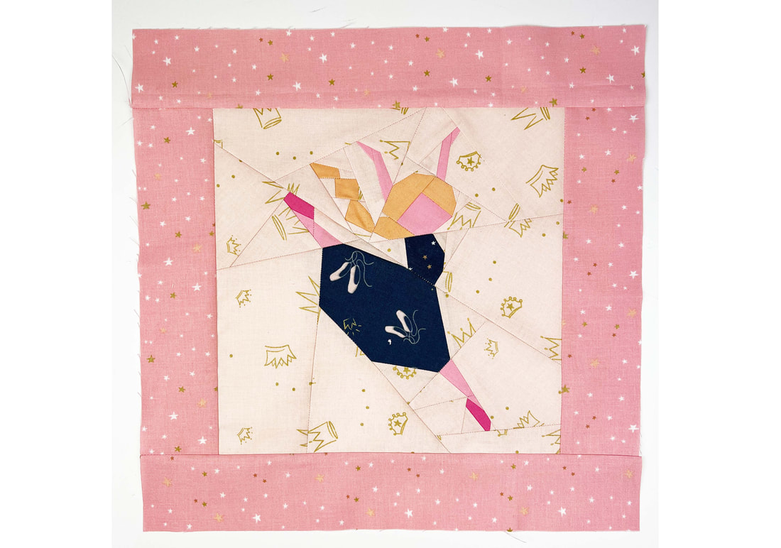 ballerina quilt block with attached fabric strips