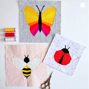 bumblebee, ladybug and butterfly quilt block pattern
