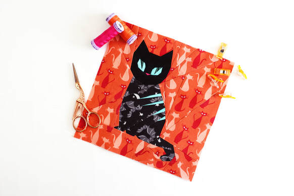 Halloween cat quilt block