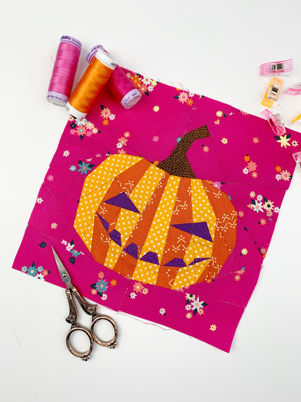 Halloween pumpkin quilt block pattern