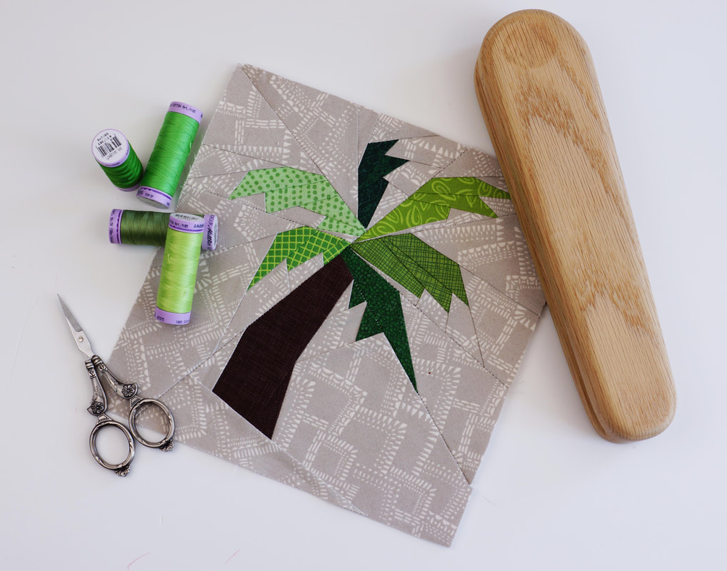 palm tree quilt block with tailor's clapper 